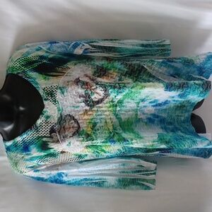 CUBISM TUNIC | GREE, BROWN, GREY, TURQUOISE | ASYMMETRICAL HEM | 3/4 SLEEVE SIZE